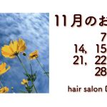 長岡京市の理容店　ヘアーサロンデュオ 2022年11月の定休日
