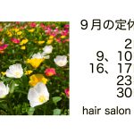 長岡京市の理容店　ヘアーサロンデュオ　2024年9月の定休日