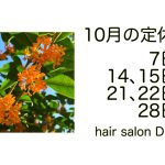 長岡京市の理容店　ヘアーサロンデュオ　2024年10月の定休日