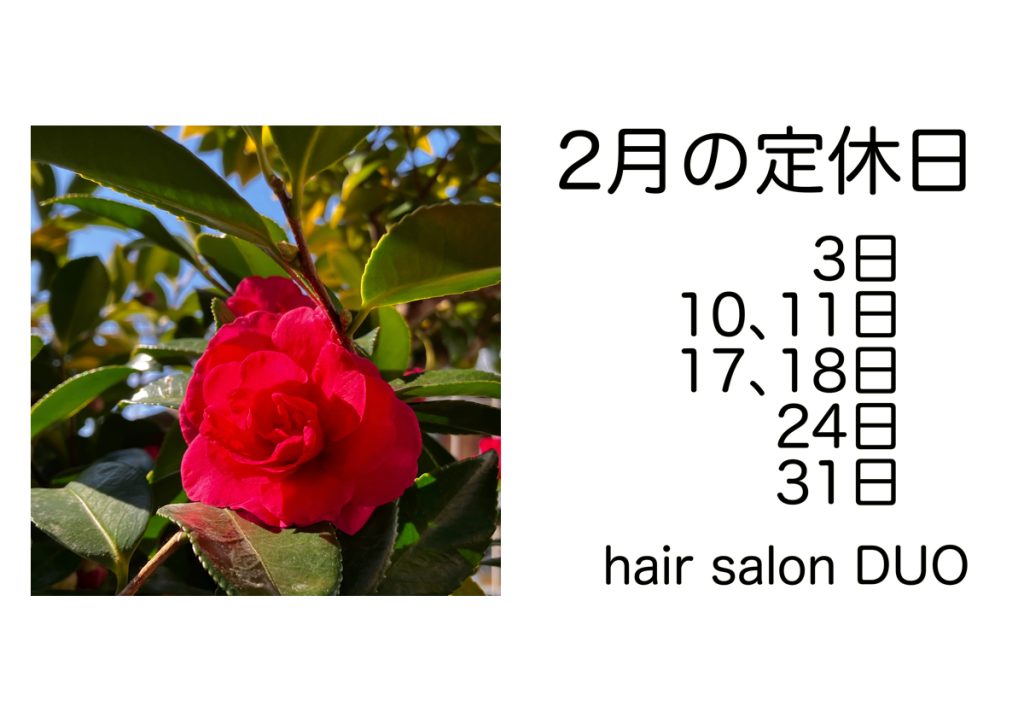 長岡京市の理容店　ヘアーサロンデュオ　2025年2月の定休日