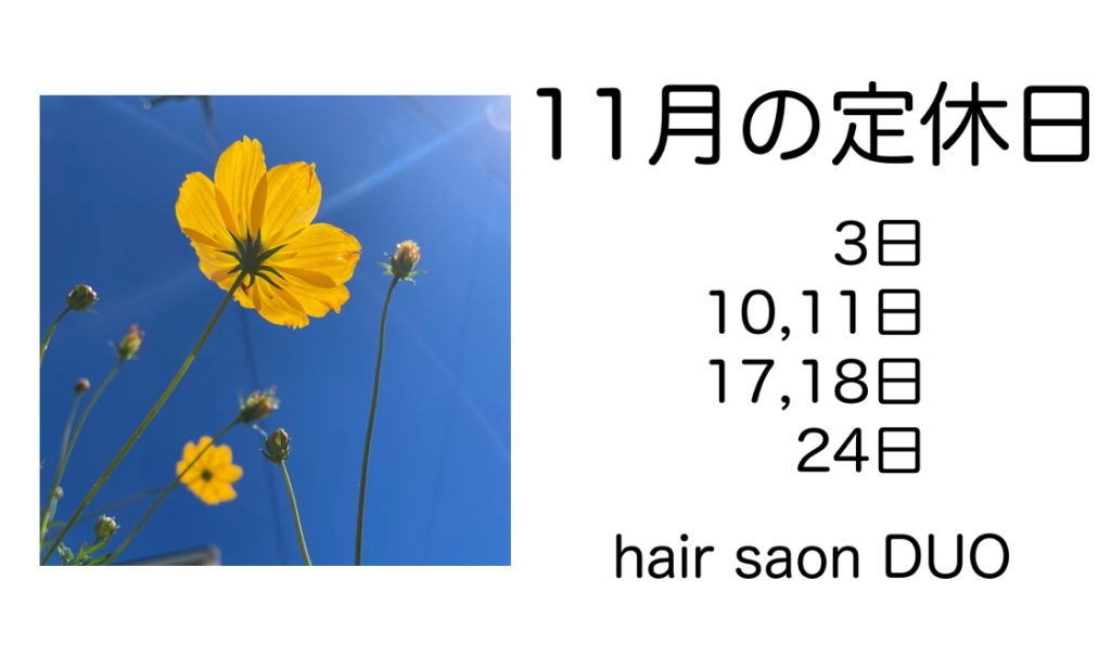 長岡京市の理容店　ヘアーサロンデュオ　2025年11月の定休日